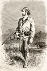 Sir Henry Morton Stanley, ilustração de &39;O mundo nas mãos&39;, gravado por J. Robert, publicado em 1878