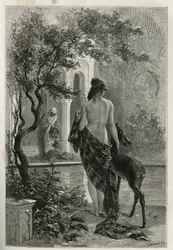 Un jardin à Fes, gravado por Emile Bayard, para ilustrar a história de Marrocos por Edmondo de Amicis, em 1875, publicado no tour du monde, sob a direcção de Edouard Charton