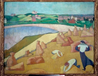 Colheita junto ao mar, Saint Briac sur mer em 1891. Pintura de Emile Bernard (1868-1941)