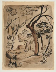 Paisagem com árvores, c. 1890-95 (caneta e tinta sobre papel)