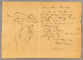 Carta a Emile Bernard com três esboços a tinta, observando a morte de "Vincent", Taiti, década de 1890