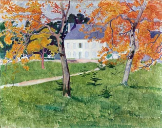 Casa entre as árvores - Pintura de Emile Bernard (1868-1941), óleo sobre tela