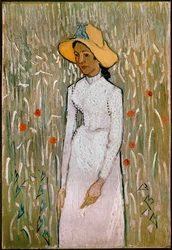 Mulher num campo de papoilas