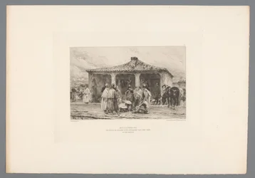 Groep soldado em um campo
Metz 8 de Outubro de 1870/ Soldados de cavalaria isolados bivouac na Praça Saint Simon no Forte Moselle (título sobre o objecto)
Franse etsen uit 1875 (título da série)
Etching em 1875 (título da série)