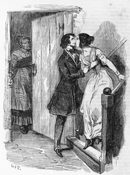 Ilustração para Eugenie Grandet, romance de Honore de Balzac (1799-1850) da colecção multi-volumes intitulada Human Comedy, gravura de Emile Deschamps (1822-1893)