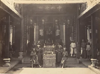 Cerimônia religiosa no pagode chinês de Cholen, Saigon, Cochinchina, 1866.