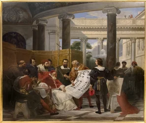 Papa Júlio II ordenando o trabalho do Vaticano e São Pedro em Bramante, Michael Angel e Rafael
