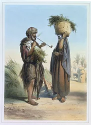 Fellah Man and Woman, ilustração de &39;O Vale do Nilo&39;, gravado por Mouilleron, pub. por Lemercier, 1848
