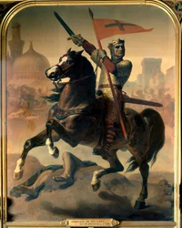 Retrato equestre de Godefroi (ou Godefroy) de Bouillon (1040/61-1100), rei de Jerusalém, 1844. 2,98 x 2,30 m, Versalhes, Museu do Castelo