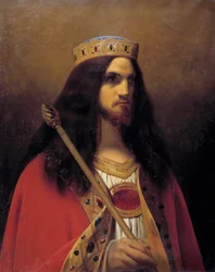 Retrato de Quildeberto III, rei da Nêustria, Austrásia, Borgonha e dos Francos (m. 754). Pintura de Émile Signol (1804-1892), 1825-1850. Dimensões: 0.92 x 0.74 m. Versalhes, museu do castelo