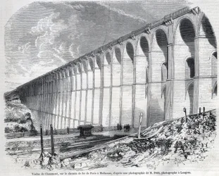 Viaduto de Chaumont no caminho-de-ferro de Paris a Mulhouse. Gravura após esboço de Ralph em "The Illustrous World", 09/05/1857. Coleção privada.