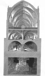 Vista da secção da cozinha, caves e catacumbas da escola secundária de Napoleão em Paris (gravura)