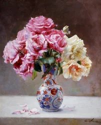 Natureza morta de rosas num vaso. Pintura de Emile Vernon (1872-1919) Coleção particular.