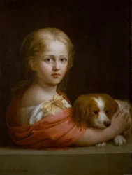 Uma menina com um cachorro