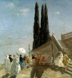 Partida para o baile de máscaras. Partida para o baile de máscaras. Pintura de Emma Ciardi (1879-1933, italiana) Coleção particular
