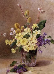 Flores de primavera (incluindo ramos de salgueiro). Pintura de Emma Cooper (1837-1912) Coleção particular.