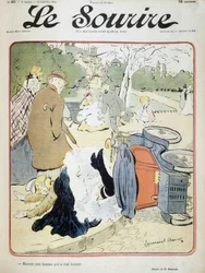 Acidente de carro: "Outra mulher que corre mal." Ilustração de Emmanuel Barcet (1870-1940) - em "Le Smile" de 19/01/1901