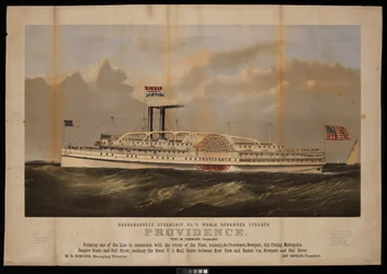 O navio a vapor de renome mundial da Narragansett Steamship Co., Providence, Benj M. Simmons. Comandante... (litografia)
