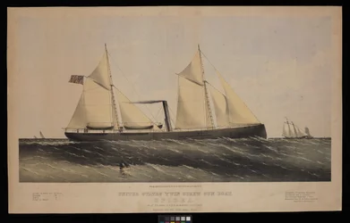 Barco de canhão de parafuso duplo dos Estados Unidos. Spirea. Construído por Saml H Pouk Fairhaven Conn. 1864... (litografia, colorida)