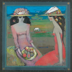Tigela pequena de fruta (óleo a bordo)