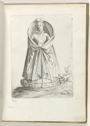 Flandrensis (título sobre o objecto)
Uma mulher da Flandres, vestida de acordo com a moda de c. 1550
Diversarum gentium nostrae aetatis habitus (título da série)