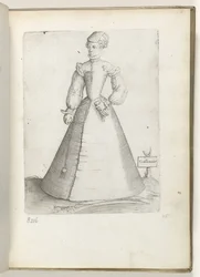 Galla Mulier (título no objeto) Uma mulher casada da França, vestida à moda de cerca de 1550 Diversário gentium nostrae aetatis habitus (título da série)