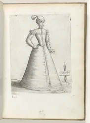 Galla Mulier (título no objeto) Uma mulher casada da França, vestida à moda de cerca de 1550 Diversário gentium nostrae aetatis habitus (título da série)