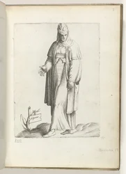 Hispaniae (título sobre o objecto)
Mulher em vestido espanhol. ca. 1550
Diversarum gentium nostrae aetatis habitus (título da série)