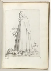 Hispanus (título sobre o objecto)
Velho, virado para a esquerda, em vestido espanhol. ca. 1550
Diversarum gentium nostrae aetatis habitus (título da série)