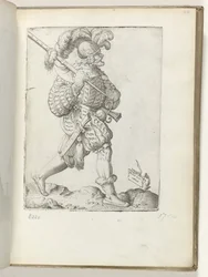Soldado alemão (título no objeto) Duitse soldaat, gekleed volgens de mode van ca. 1550 As Atitudes de Diferentes Nações de Nossa Era (título da série)
