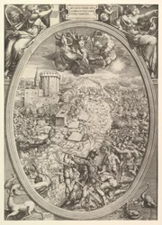 A Batalha de Mühlberg com o exército de Carlos V atravessando o rio Elba, 1551.