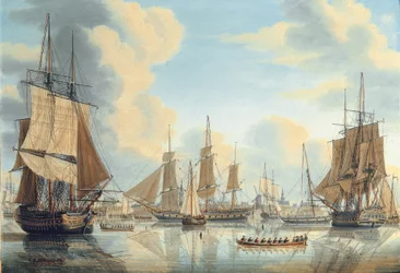 A frota bataviana sob o comando do vice-almirante Carel Hendrik Verhuell em Flushing