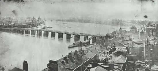 Ponte Battersea: vista da Torre da Igreja de Chelsea, 1875