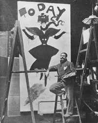 Dudley Hardy pintando um pôster para a revista "Today", c.1890s