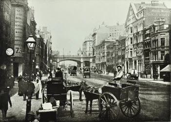 Viaduto de Holborn, Farringdon Street, olhando para o norte, cidade de Londres, 1890
