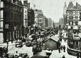 New Bridge Street, olhando para Ludgate Circus, cidade de Londres, 1890