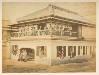 Prostitutas no bordel de Shinpuro, Takashima-cho, Yokohama, Fotógrafo: Stillfried, Colecção Raimund von Lucas: Registo fotográfico da digressão mundial de Charles James e Morton P, Lucas