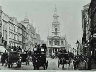 Saint Mary-le-Strand, Strand, Westminster LB: olhando para o leste para Saint Mary-le-Strand, 1895