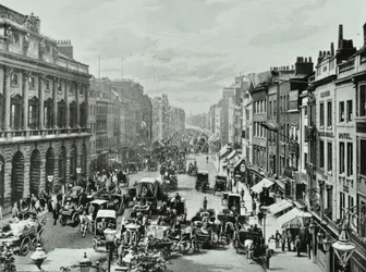 Somerset House, Strand, Westminster LB: olhando para o oeste de Saint Mary-le-Strand, 1895