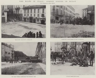 Os motins na Itália, cenas de rua em Milão