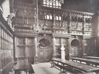 Vista, de, meio, corredor templo, interior, londres, 1885