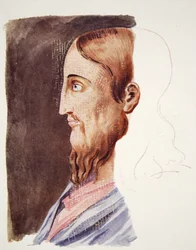 Retrato do 2o século de Christ das catacumbas romanas, desenho attri. para T. Heaphy, reproduzido em The Outline of History: sendo uma história simples da vida e da humanidade por HG Wells, Londres