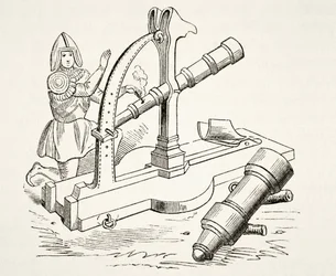 Um canhão do século 15, da história nacional e doméstica da Inglaterra por William Hickman Smith Aubrey (1858-1916) publicou Londres, c.1890