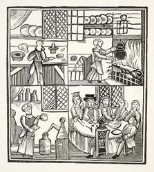 Uma coleção de recibos da cozinha, ilustração dos Chapu-livros do século XVIII por John Ashton, bar. 1882