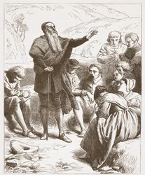 Um Conventicle: Adoração no lado do monte, ilustração da história do protestantismo por James Aitken Wylie (1808-1890), bar. 1878