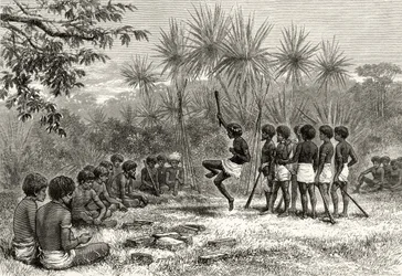A Corroboree, c.1880, de &39;Australian Pictures&39;, de Howard Willoughby, publicado pela Religious Tract Society, Londres, 1886