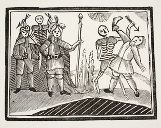 Um diálogo entre um homem cego e a morte, ilustração dos Chap-livros do século XVIII por John Ashton, bar. 1882