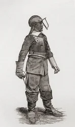 Um Cavaleiro Leve da época de Oliver Cromwell, de "Uma Breve História do Povo Inglês", de JR Green, publicado em 1893