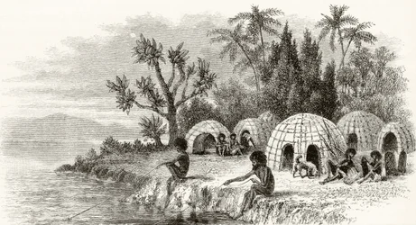 Um acampamento nativo em Queensland, c.1880, de &39;Australian Pictures&39;, de Howard Willoughby, publicado pela Religious Tract Society, Londres, 1886