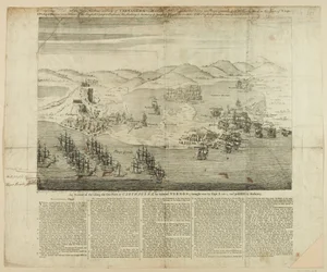 Um projecto de perspectiva da cidade, Porto e Fortes de Carthagena em 1739, publicado em 1741 (linha de gravura)